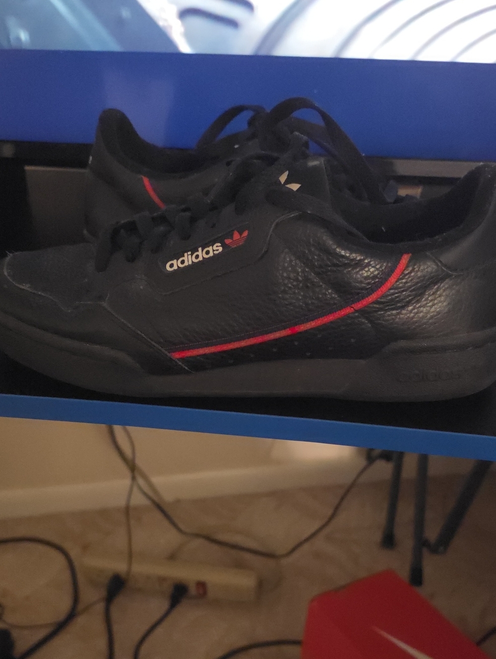 adidas Men’s Black Leather Sneakers with Red Stripe